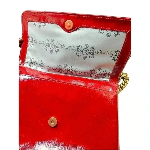 Kate Landry Red Patent Leather Purse Gold Chain Strap Preowned Great Condition - Picture 5 of 14